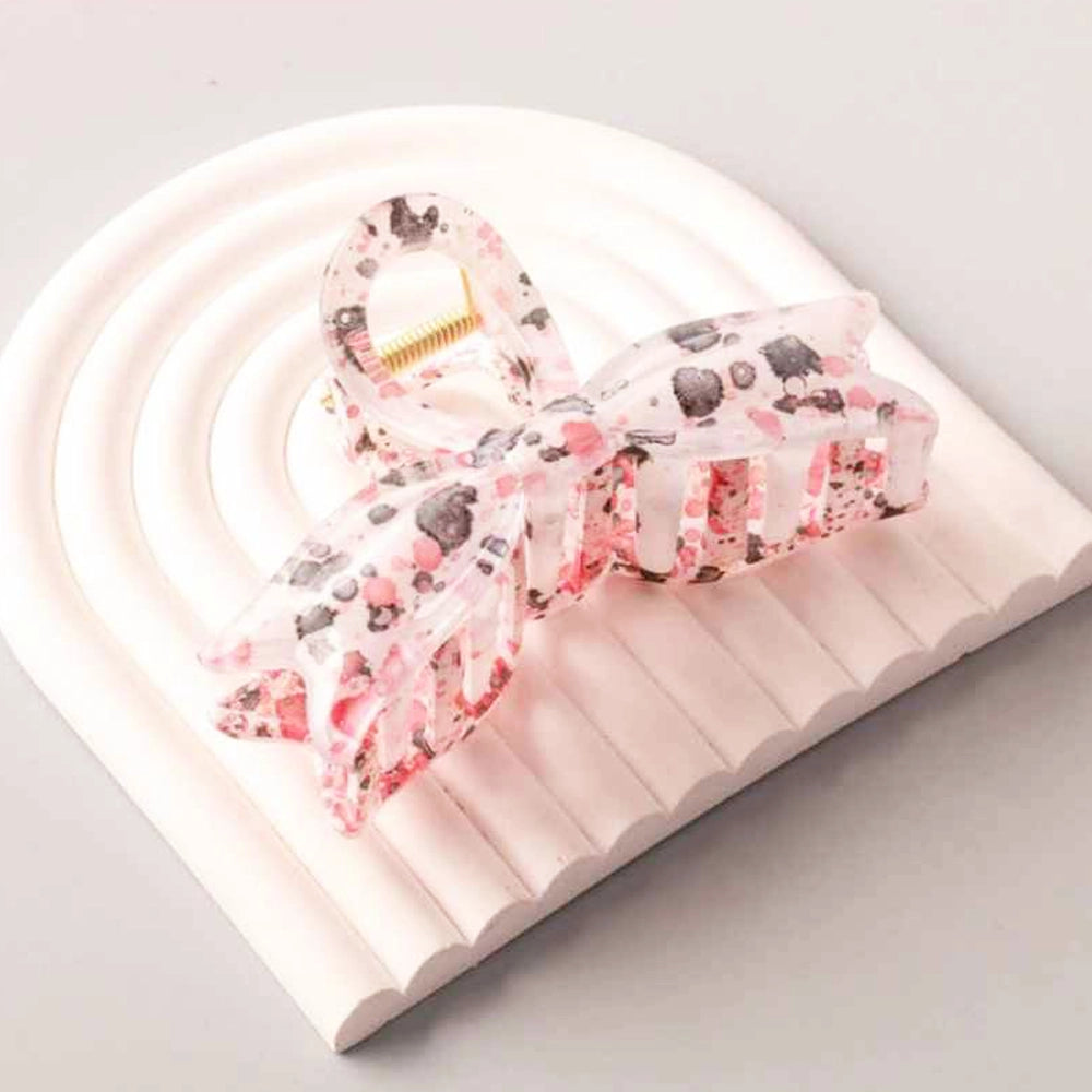 Trendy Paint Splattered Bow Claw Clip – Chic Hair Accessory (HC11140)