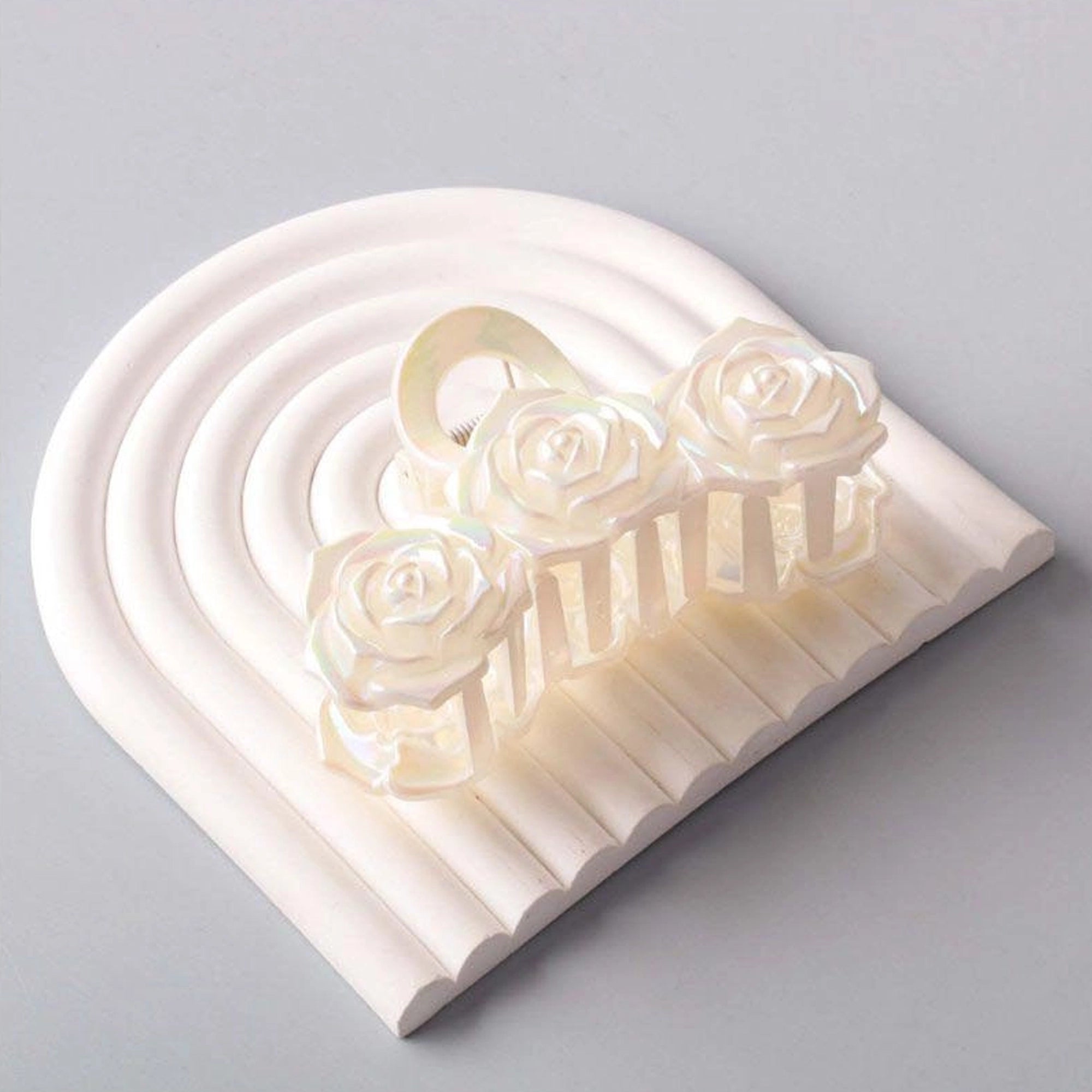 Elegant Pearlescent Triple Rose Hair Claw Clip (HC11170)