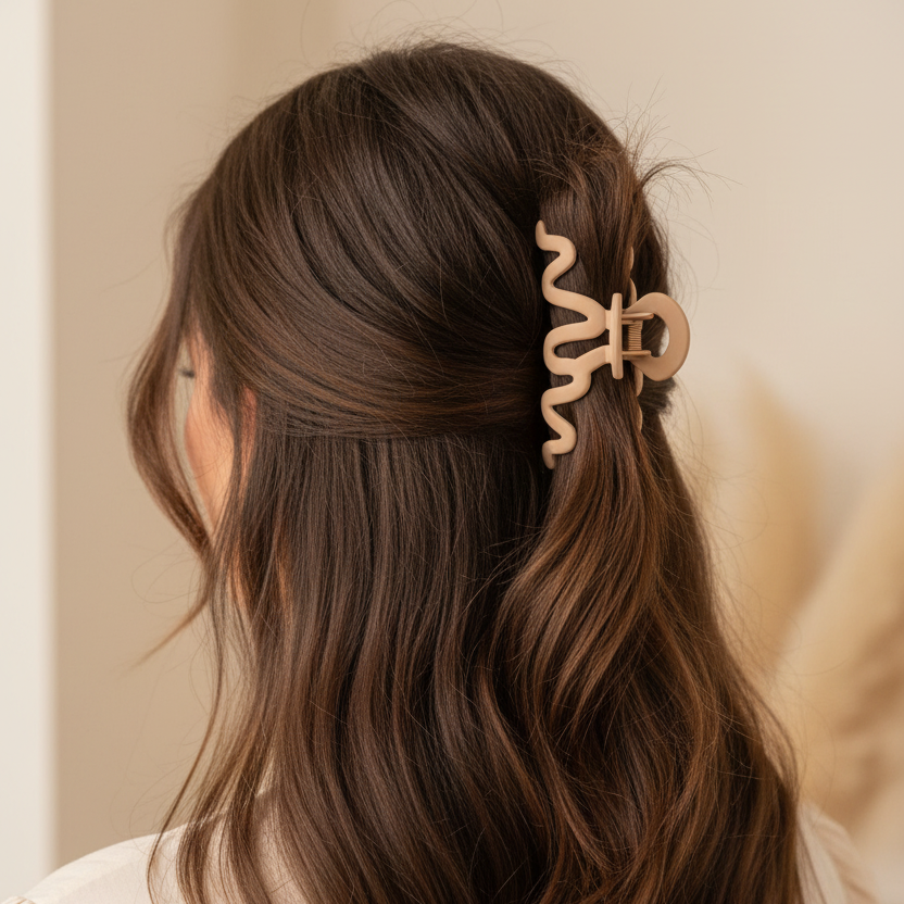 Matte Loop Squiggle Hair Claw Clip – Trendy Wave Hair Catch Clip for Women (HC11337)