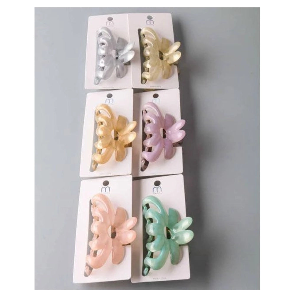 Pearlized Floral Blossom Hair Claw Clip – Large Opaque Rake Style (HC11402)