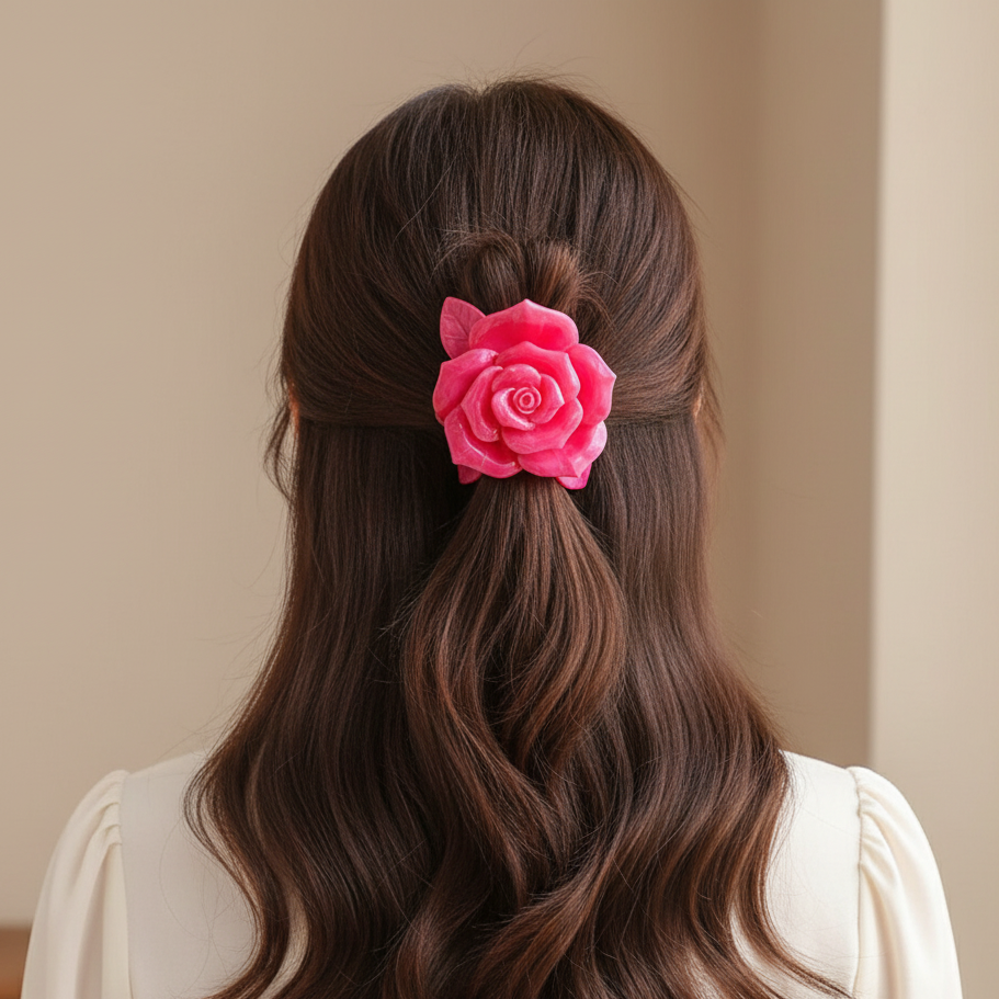 Marbled Rose Hair Claw Clip - Floral Acetate Jaw Clip for Thick Hair (HC11533)