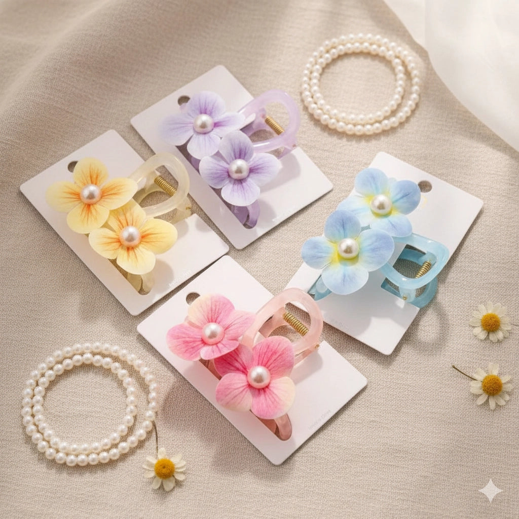 Sweet Blossom Hair Claw Clips - 4-Color Pastel Flower Accessories