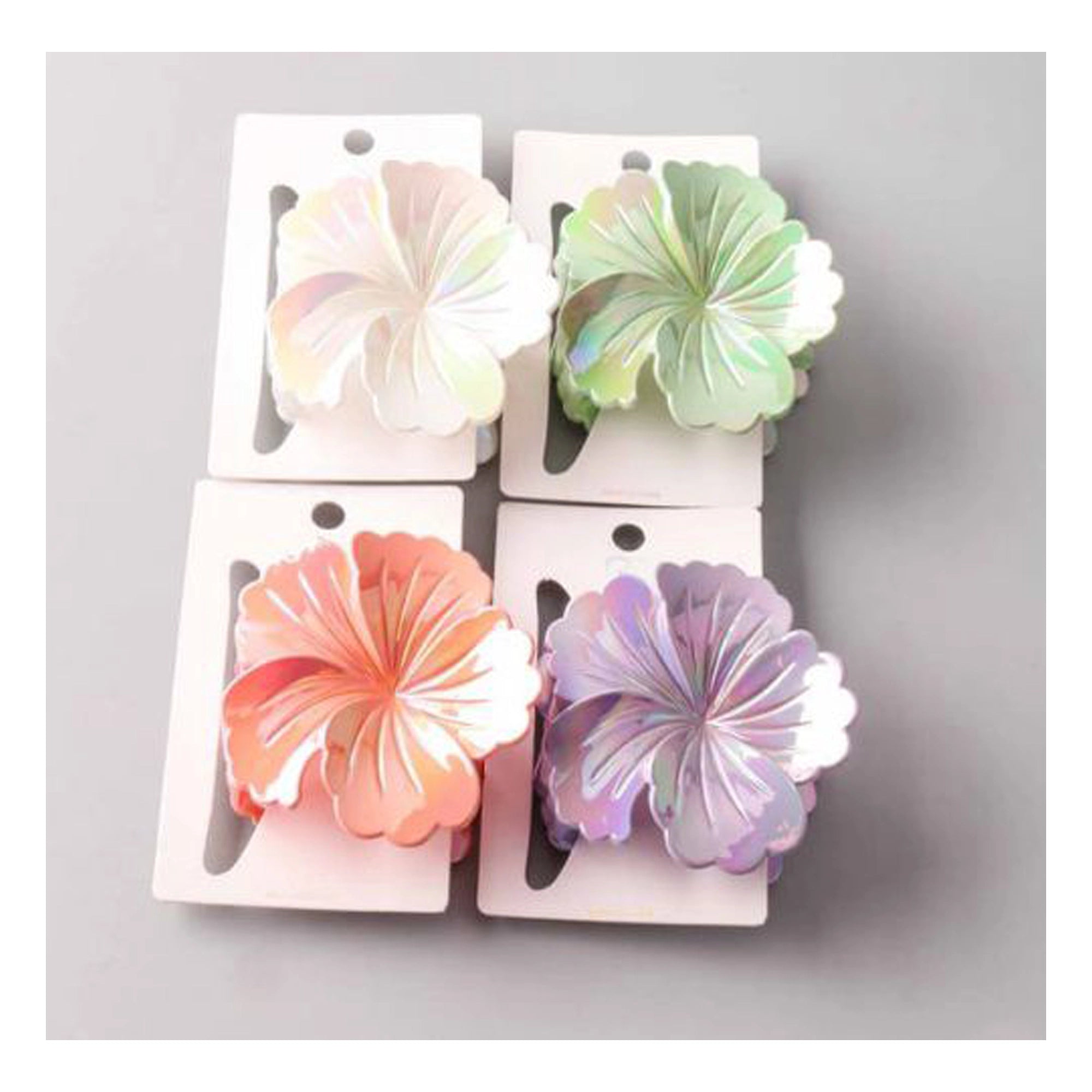 Iridescent Hibiscus Flower Hair Claw Clip - 4-Pack Floral Hair Accessories (HC11677)