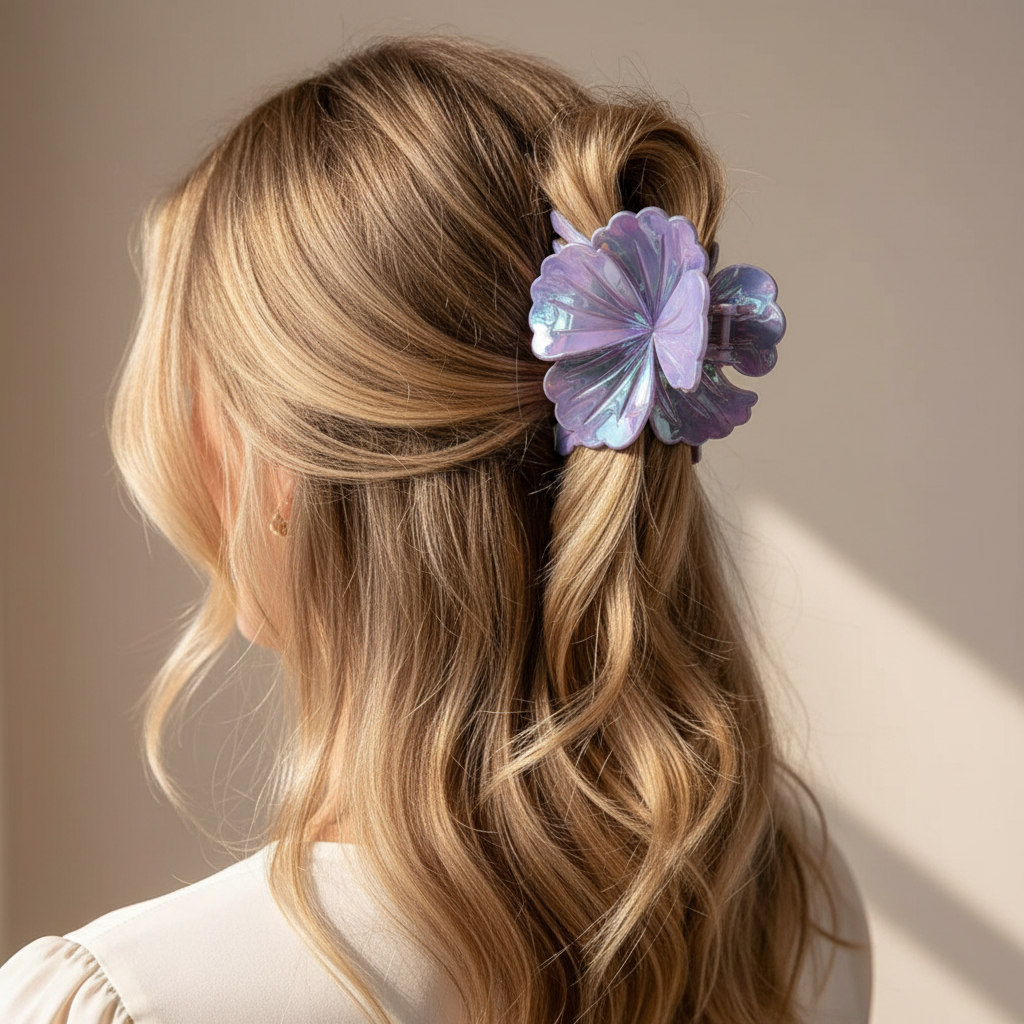 Iridescent Hibiscus Flower Hair Claw Clip - 4-Pack Floral Hair Accessories (HC11677)