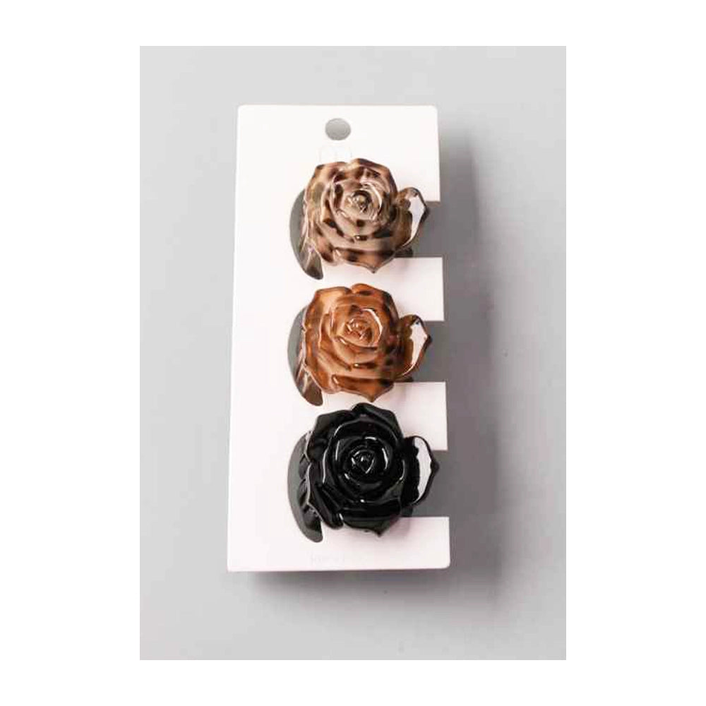 Floral Rose Hair Claw Clip Set – Elegant Tortoise Shell & Black Non-Slip Hair Accessories (HC11737)