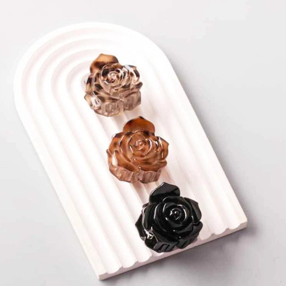 Floral Rose Hair Claw Clip Set – Elegant Tortoise Shell & Black Non-Slip Hair Accessories (HC11737)