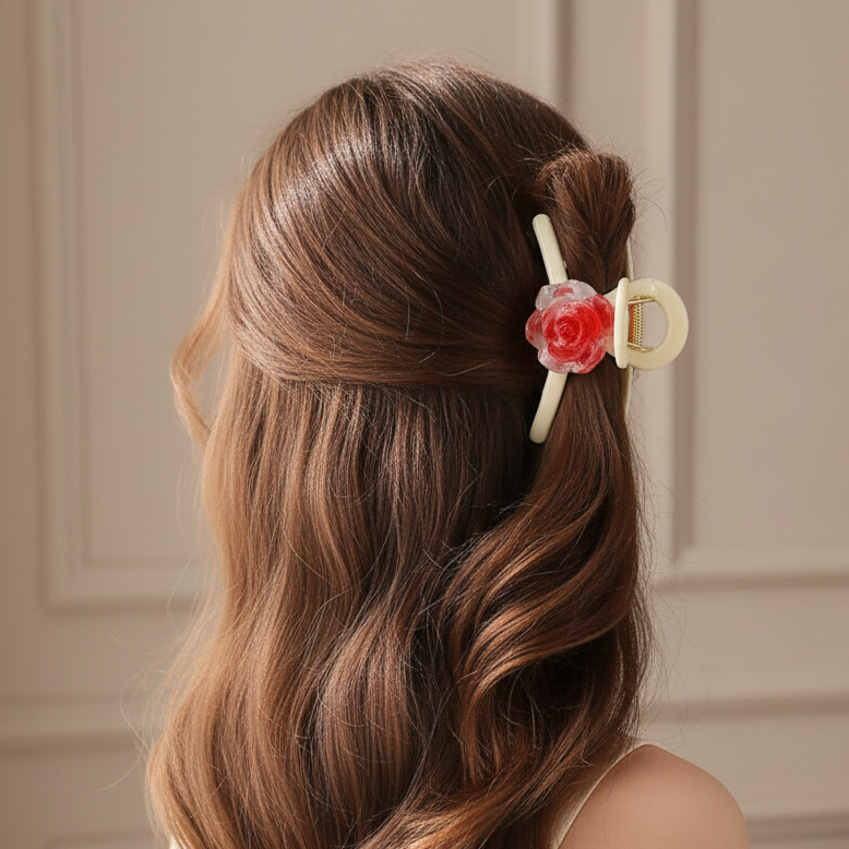 Elegant Floral Stripe Rose Loop Hair Claw Clip (HC11806