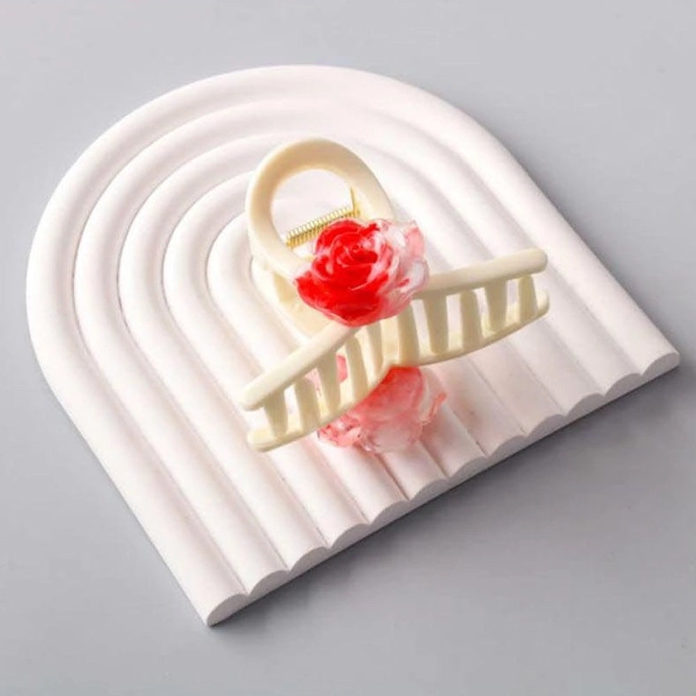 Elegant Floral Stripe Rose Loop Hair Claw Clip (HC11806