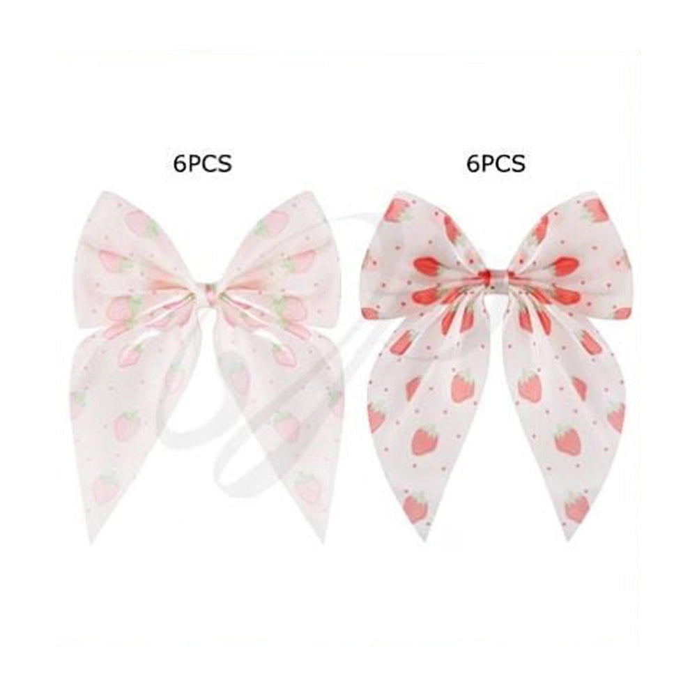 Sweet Strawberry Chiffon Bow Clip (12cm) - Oversized Fairycore Hair Accessory