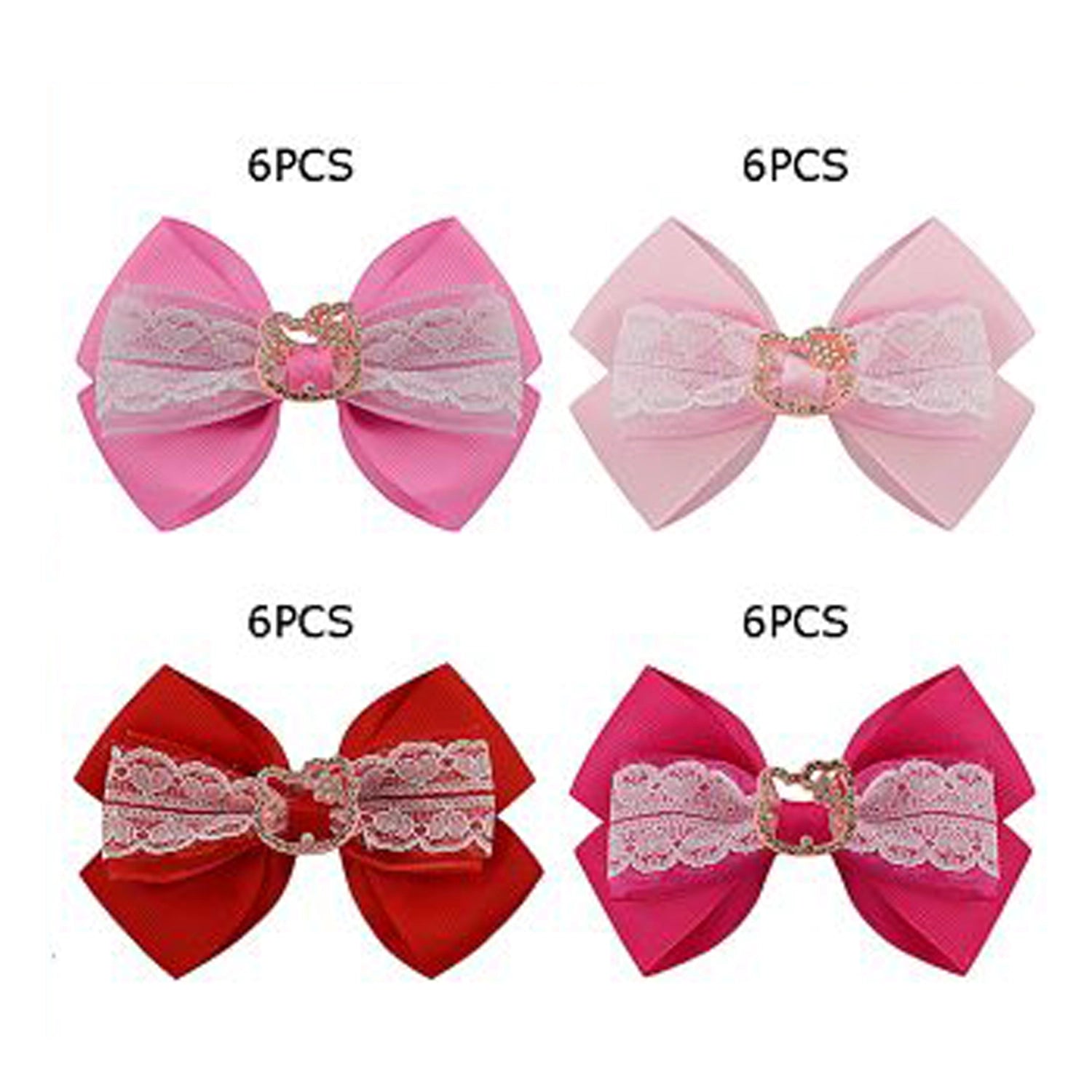 12cm Grosgrain & Lace Hair Bow with Rhinestone Cat Character Center (HCD-1807M)