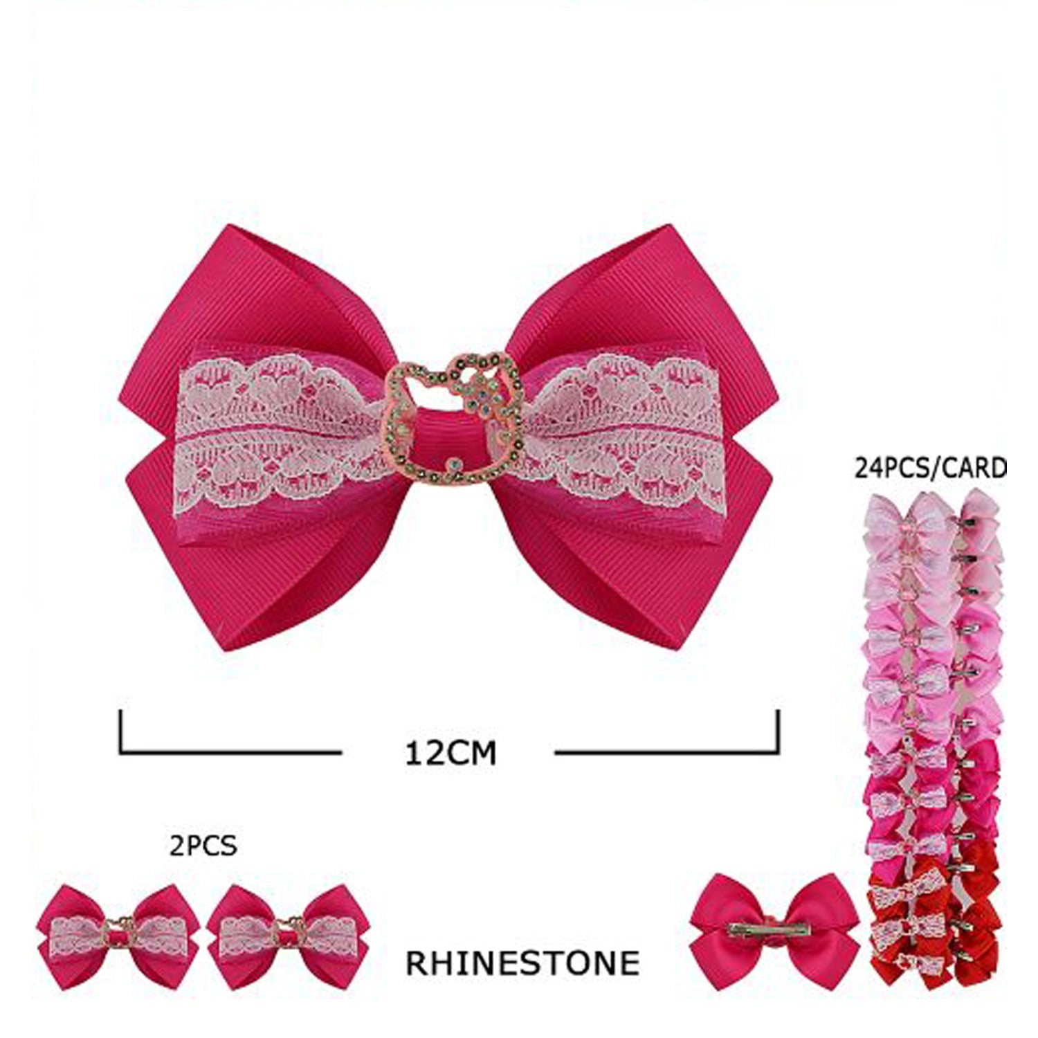 12cm Grosgrain & Lace Hair Bow with Rhinestone Cat Character Center (HCD-1807M)