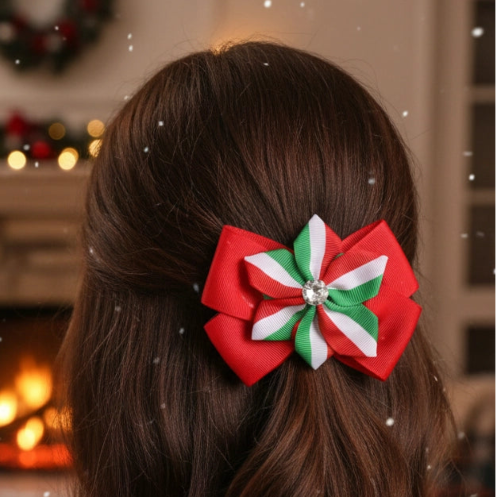 Festive Christmas Grosgrain Bow Hair Clip (12cm) - Holiday Statement Accessory