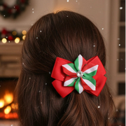 Festive Christmas Grosgrain Bow Hair Clip (12cm) - Holiday Statement Accessory
