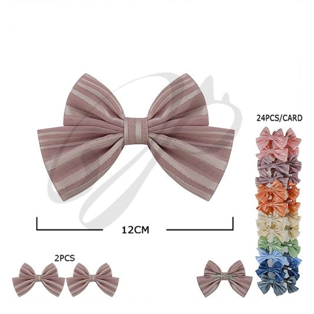 Elegant Striped Bow Hair Clip (12cm) - Oversized Fabric Barrette