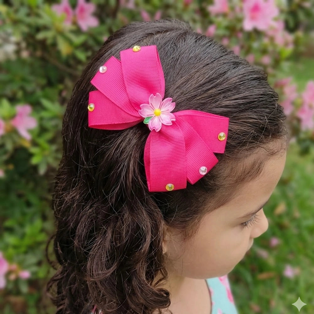 4.7" Large Grosgrain Ribbon Hair Bows with Crystal Accents – 24pc (HCD-1835K)