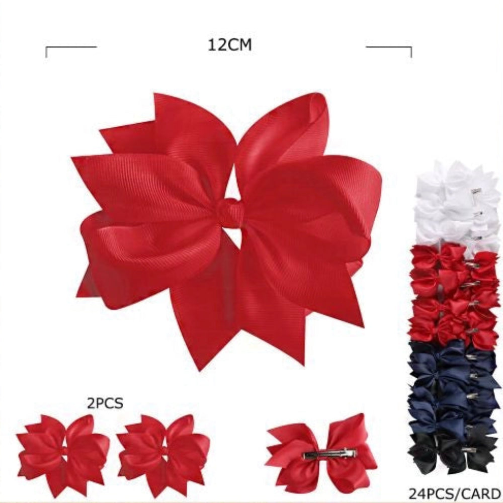 Large Grosgrain Ribbon Bow Hair Clips - 24-Piece Bulk Set (HCD-1857E)