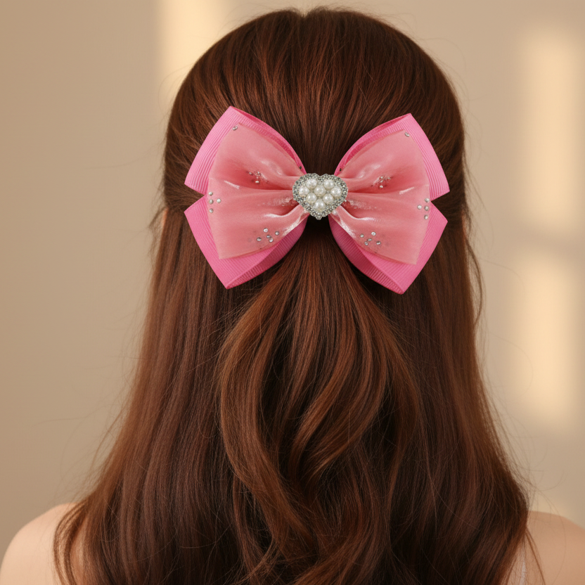 Shimmering Heart Rhinestone Boutique Hair Bows - Wholesale (HCD-1877M)