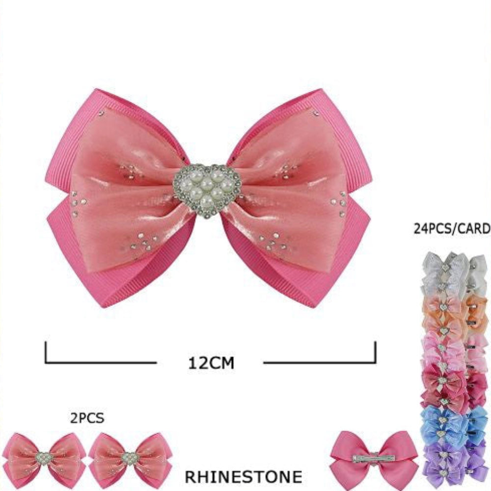 Shimmering Heart Rhinestone Boutique Hair Bows - Wholesale (HCD-1877M)