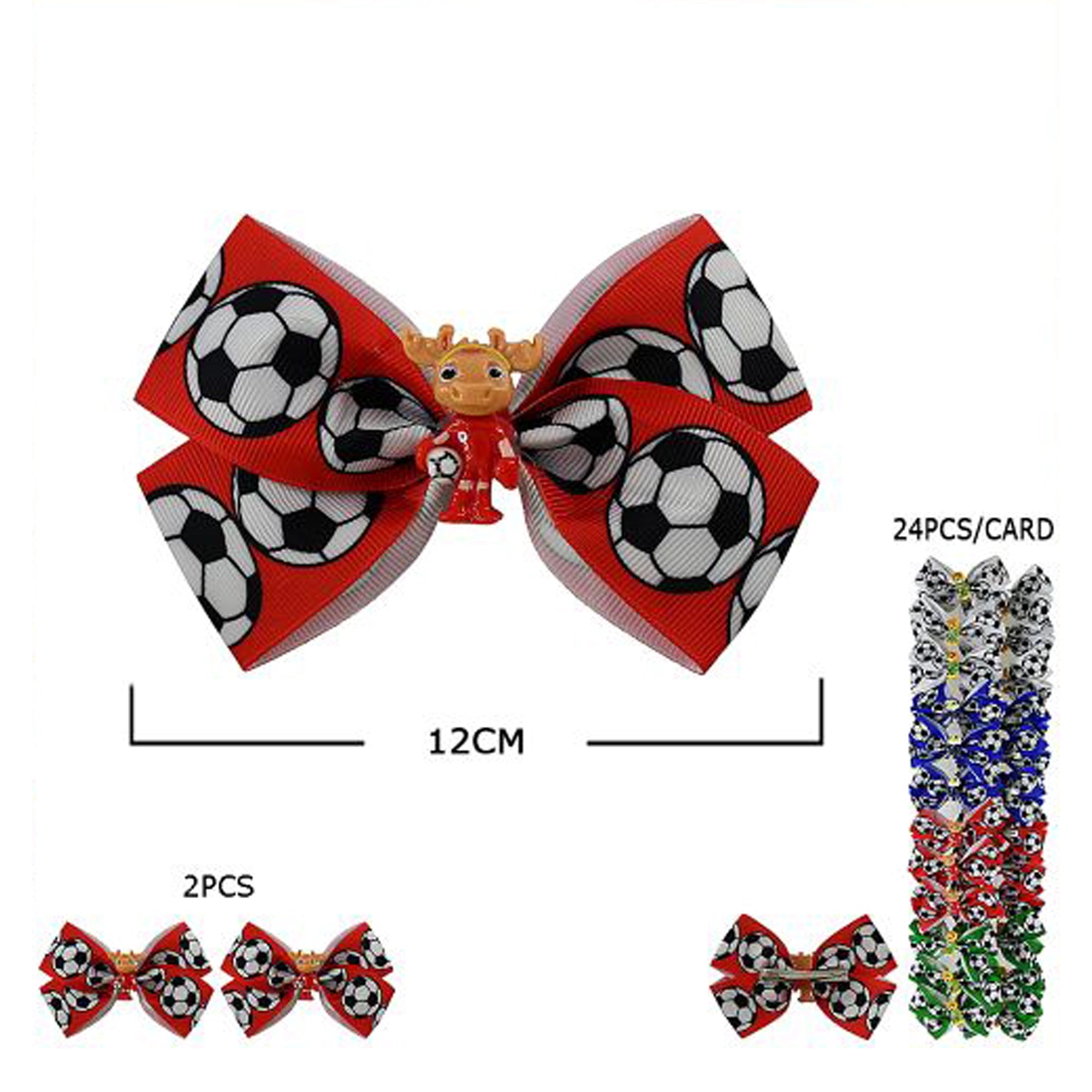 Soccer-Themed Grosgrain Hair Bows with Cartoon Mascot Centers (HCD-1881FI)