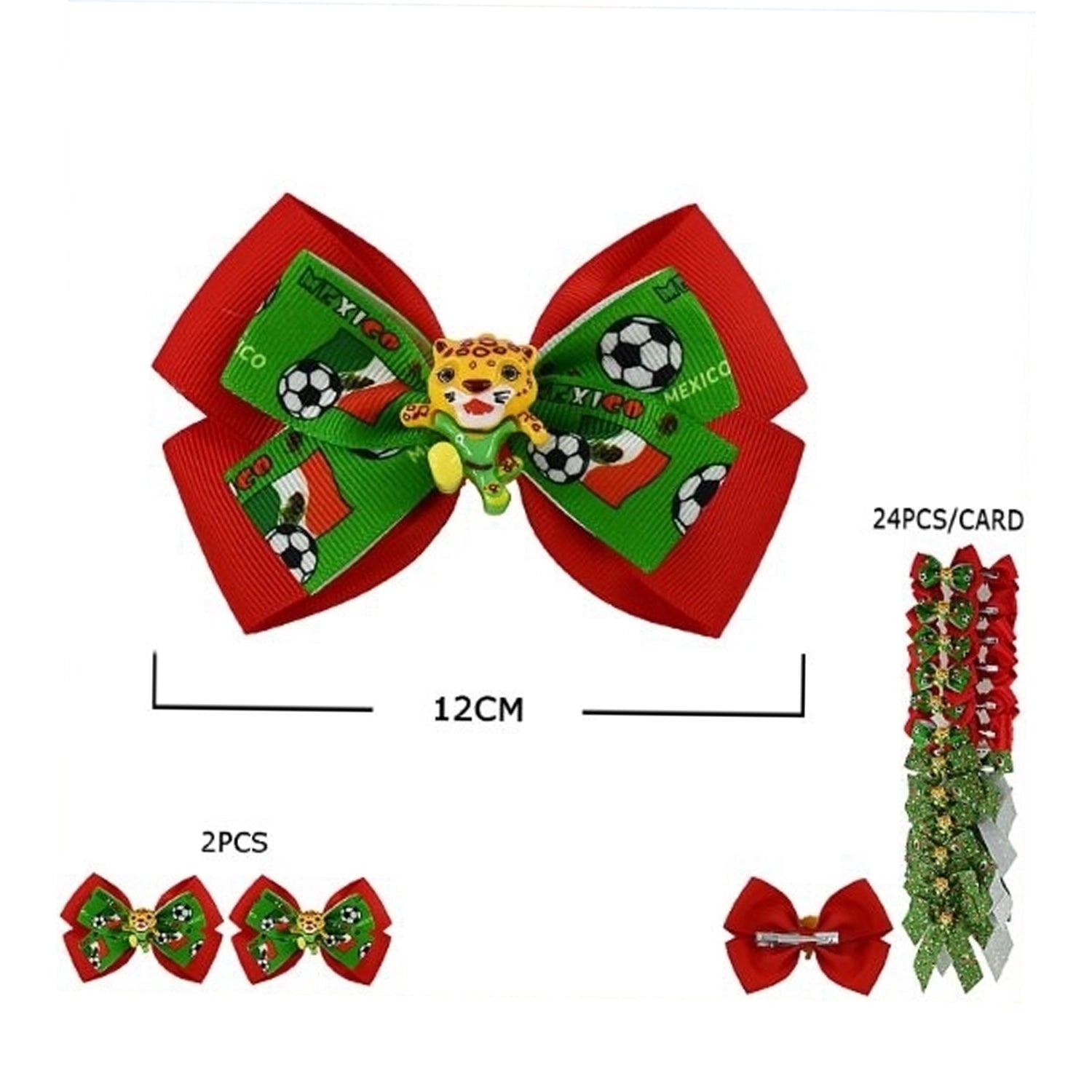 Mexico Soccer Inspired Hair Bow Accessory Set (HCD-1882FI)