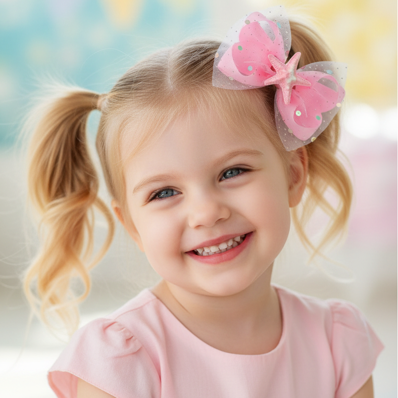 24pc Mermaid Starfish Hair Bows Set – 12cm Tulle Tassel Hair Clips for Girls (HCD-1883M)