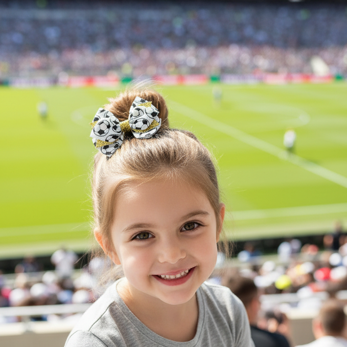 Soccer Hair Bows Pack - 24pc Bulk Card, Grosgrain Ribbon & Glitter Sports Bows with Alligator Clips for Girls, Teams (HCD-1886FI)