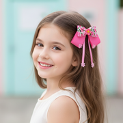 Floral Ribbon Hair Bow Set with Long Streamers – 12cm Handmade Flower Bowknot Hair Clips for Girls, Toddlers & Kids, Colorful Assorted Hair Accessories Pack (HCD-25743S)