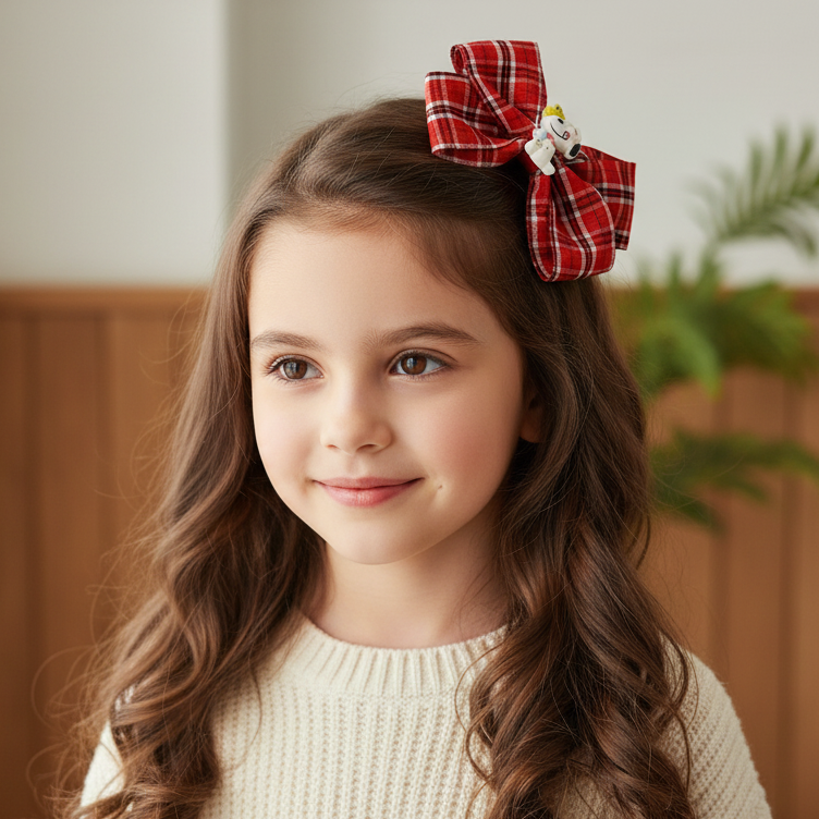 Cartoon Dog Plaid Hair Bow Clips Set | 12cm Large Tartan Bowknot Hair Accessories for Girls for Girls and Women | Red & Black Checkered Alligator Clips (HCD-25744S)