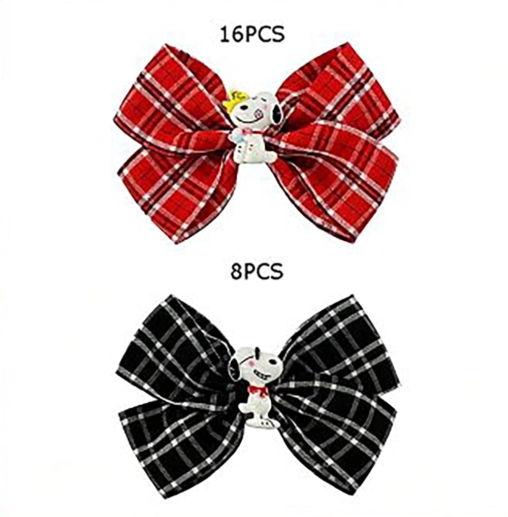 Cartoon Dog Plaid Hair Bow Clips Set | 12cm Large Tartan Bowknot Hair Accessories for Girls for Girls and Women | Red & Black Checkered Alligator Clips (HCD-25744S)