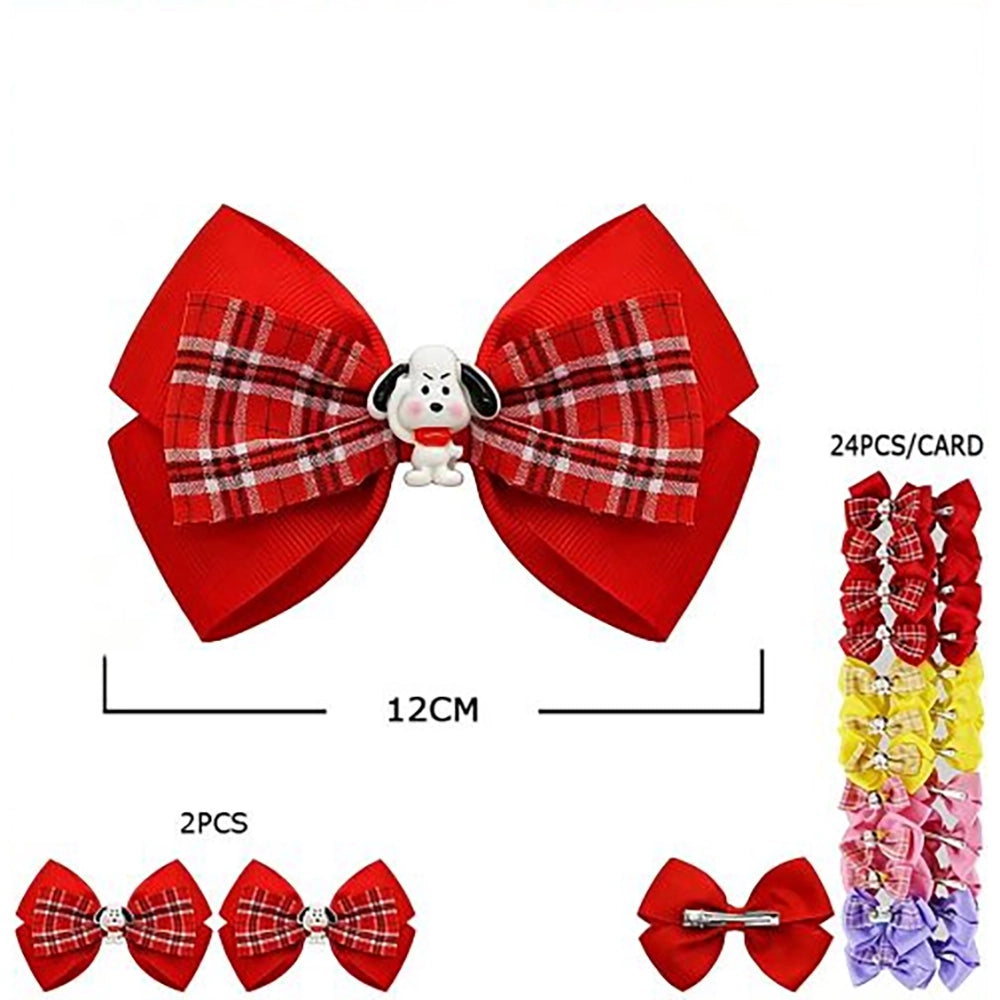 Cute Cartoon Dog Plaid Ribbon Hair Bow Clips for Girls (HCD-25745S)