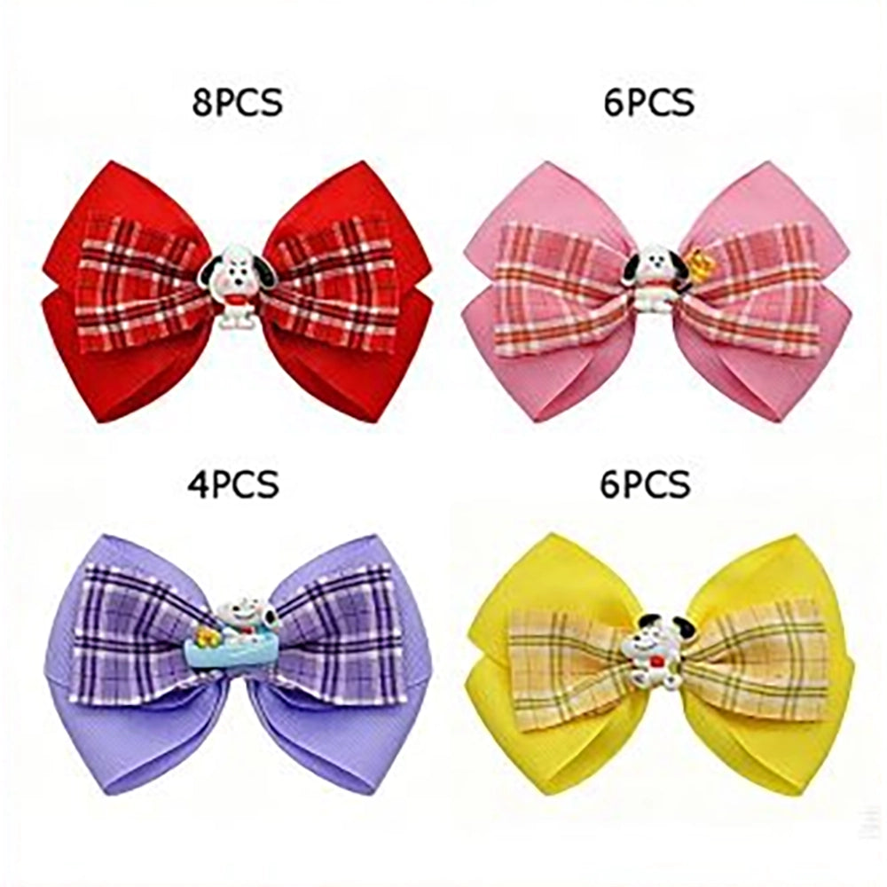 Cute Cartoon Dog Plaid Ribbon Hair Bow Clips for Girls (HCD-25745S)