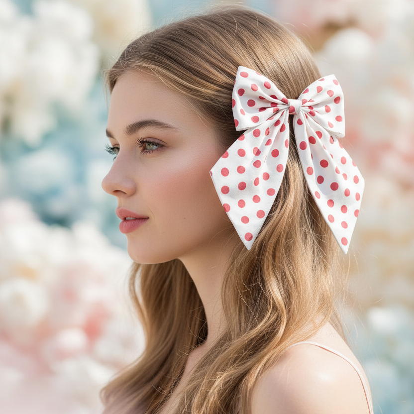 24 Pcs Bulk Polka Dot Hair Bow Clips Set – 12cm Large Long Tail Coquette Ribbon Barrettes for Women & Girls (HCD-25776PD)