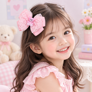 Lace & Grosgrain Hair Bow Clips with Jelly Bear Charm – 12cm Large Hair Bow Barrettes (HCD-25783AT)