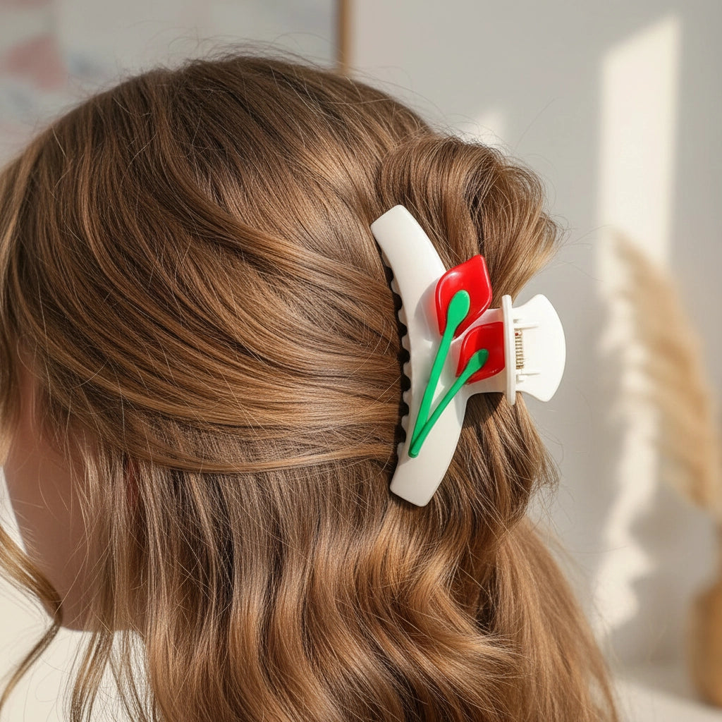 Elegant Calla Lily Bar Claw Clip - Matte White & Floral Design (HCE1274)