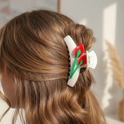Elegant Calla Lily Bar Claw Clip - Matte White & Floral Design (HCE1274)