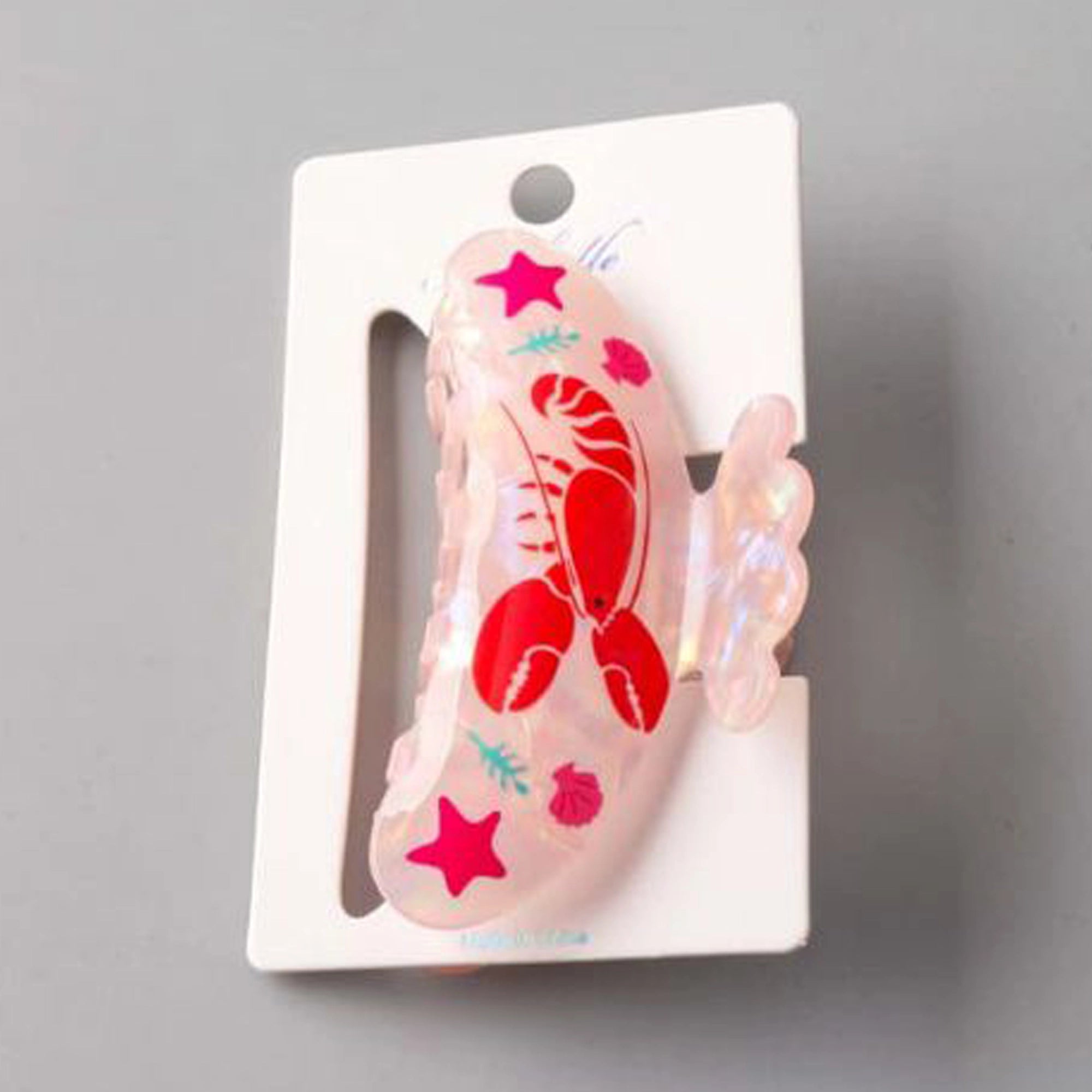 Acrylic Lobster Scalloped Claw Clip – Pink & Red Marine Life Hair Accessory (HCE1276)
