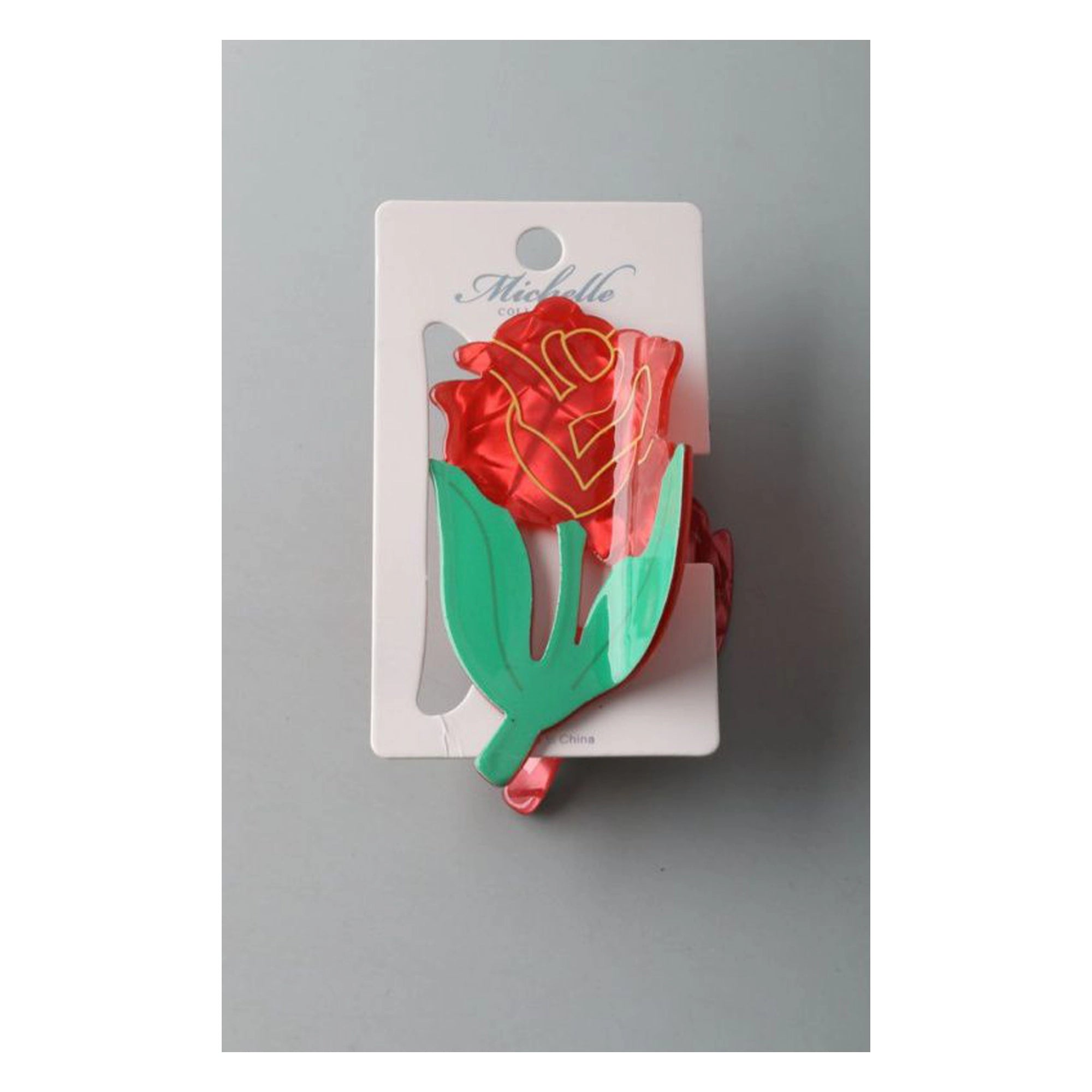 Elegant Acrylic Red Rose Hair Claw Clip - Floral Statement Accessory (HCE480)