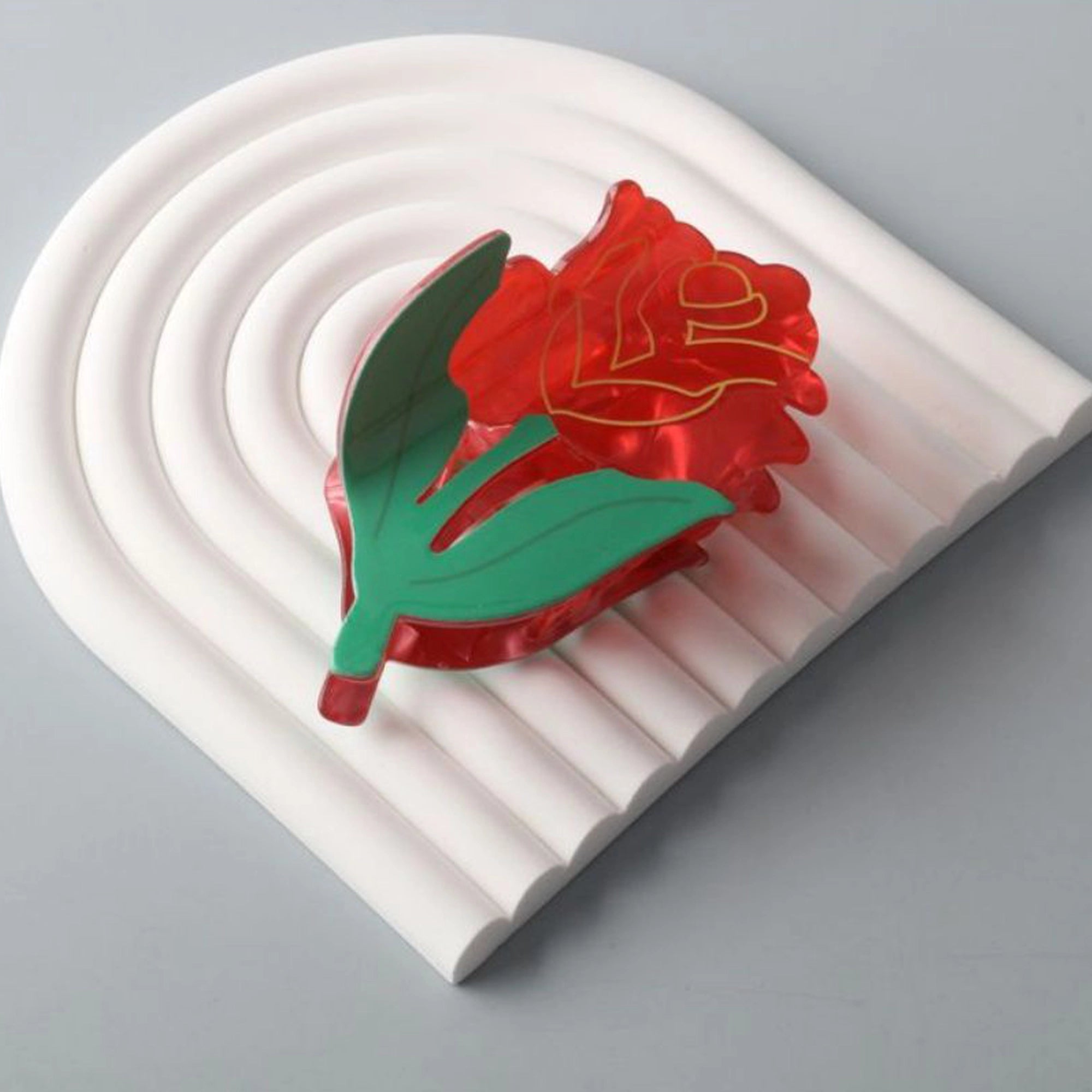 Elegant Acrylic Red Rose Hair Claw Clip - Floral Statement Accessory (HCE480)