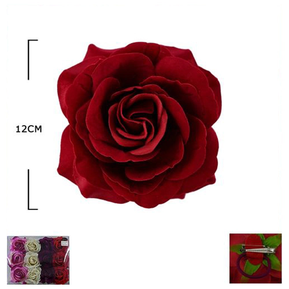 Large Rose Hair Flower Clip & Ponytail Holder - 12cm Floral Fascinator (HCF-10009M)