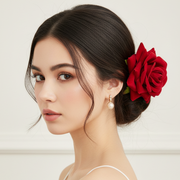 Large 9cm Velvet Rose Hair Clip & Elastic Tie | 2-in-1 Floral Brooch Pin for Flamenco, Weddings, and Events (HCF-10011M)