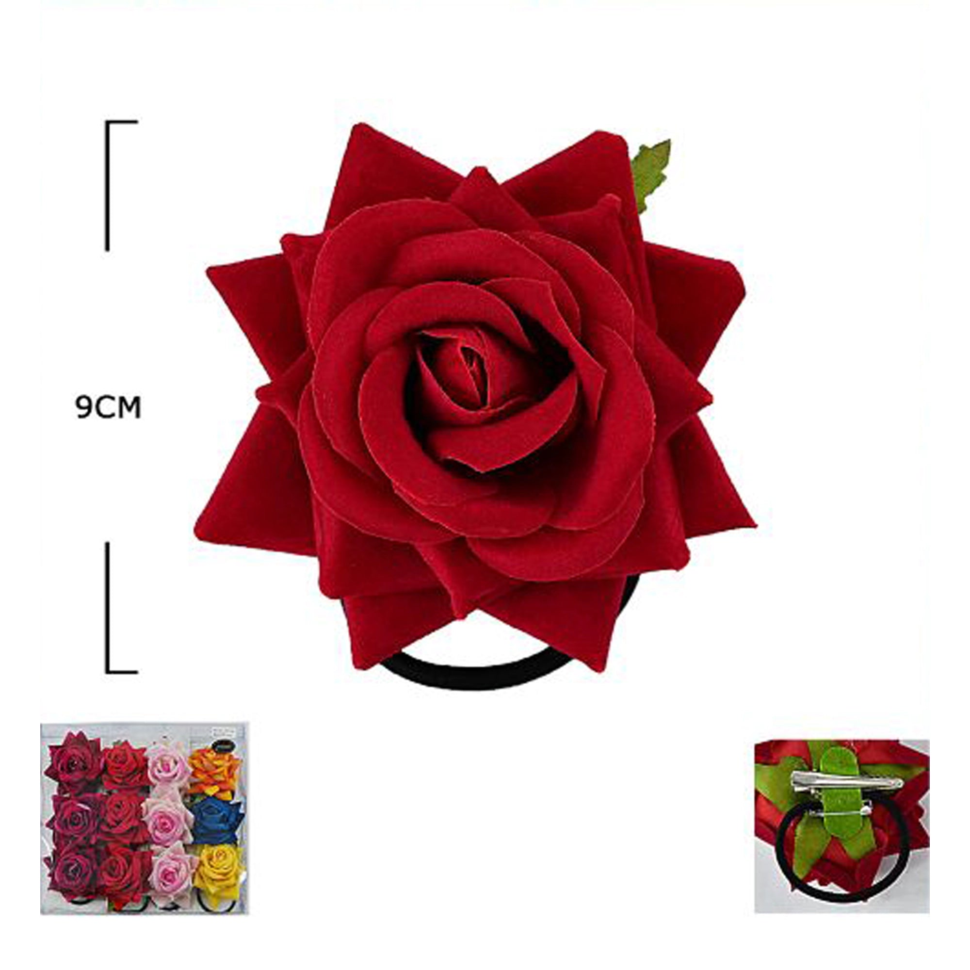 Large 9cm Velvet Rose Hair Clip & Elastic Tie | 2-in-1 Floral Brooch Pin for Flamenco, Weddings, and Events (HCF-10011M)