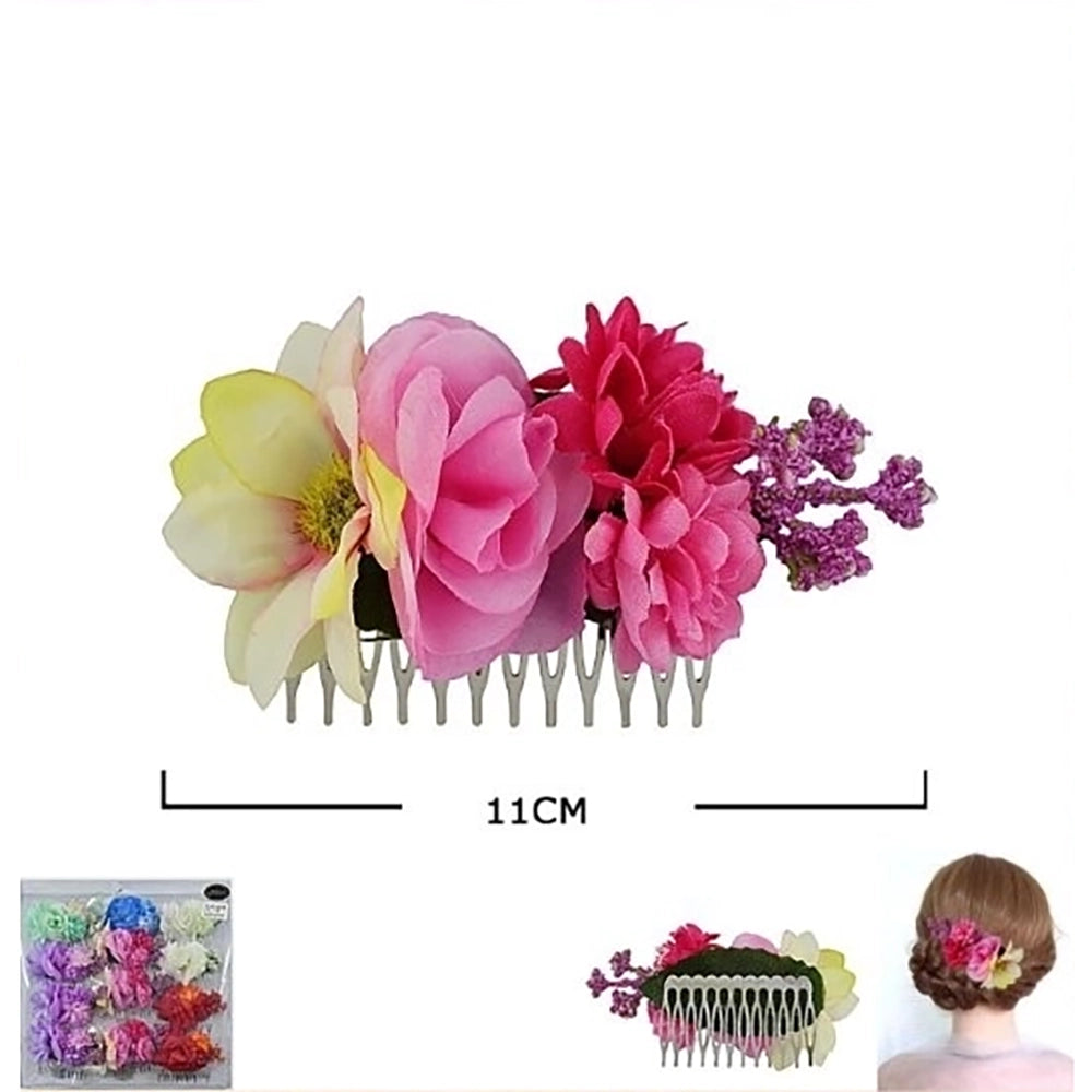 Floral Hair Comb Accessory - Elegant Artificial Flower Decorative Hairpiece (HCF-10018M)
