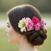 Floral Hair Comb Accessory - Elegant Artificial Flower Decorative Hairpiece (HCF-10018M)
