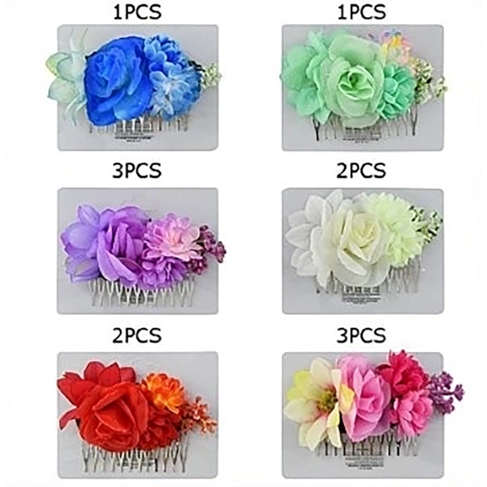 Floral Hair Comb Accessory - Elegant Artificial Flower Decorative Hairpiece (HCF-10018M)