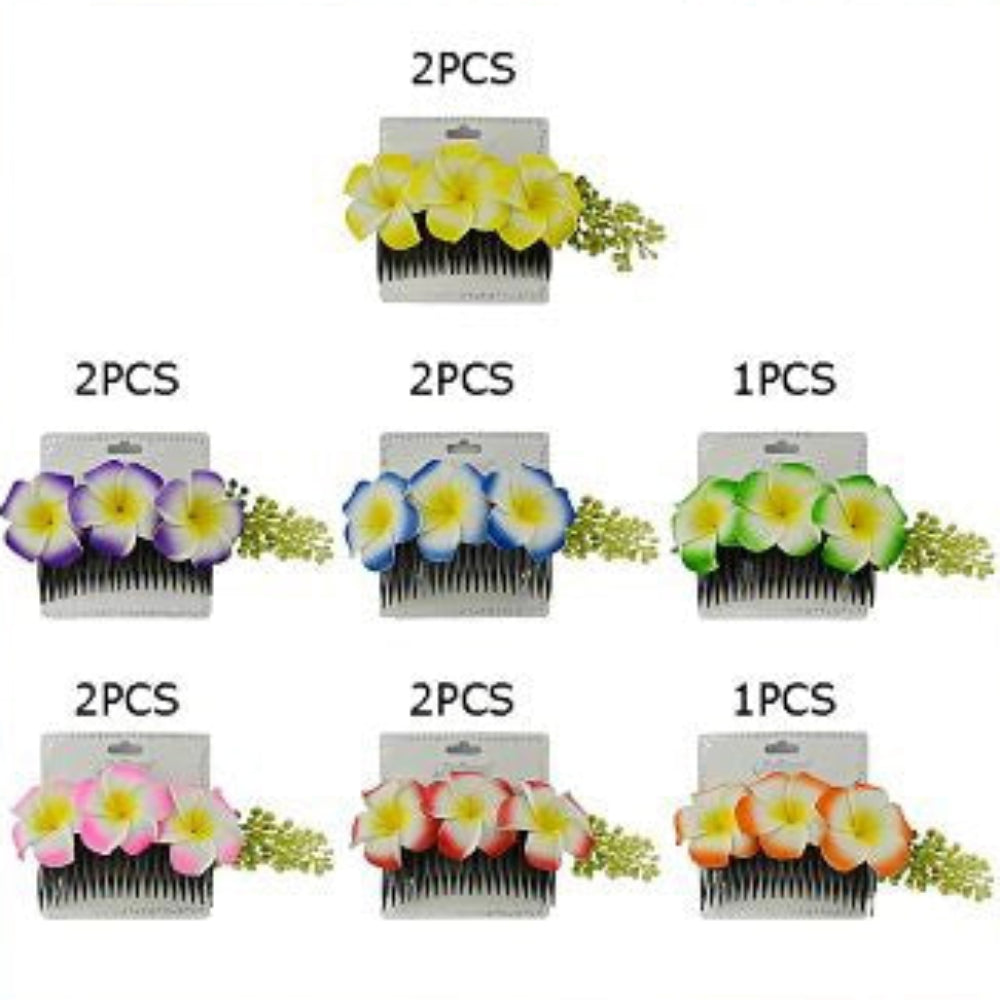 Tropical Plumeria Floral Hair Comb – Hawaiian Style Flower Accessory (HCF-1059M)