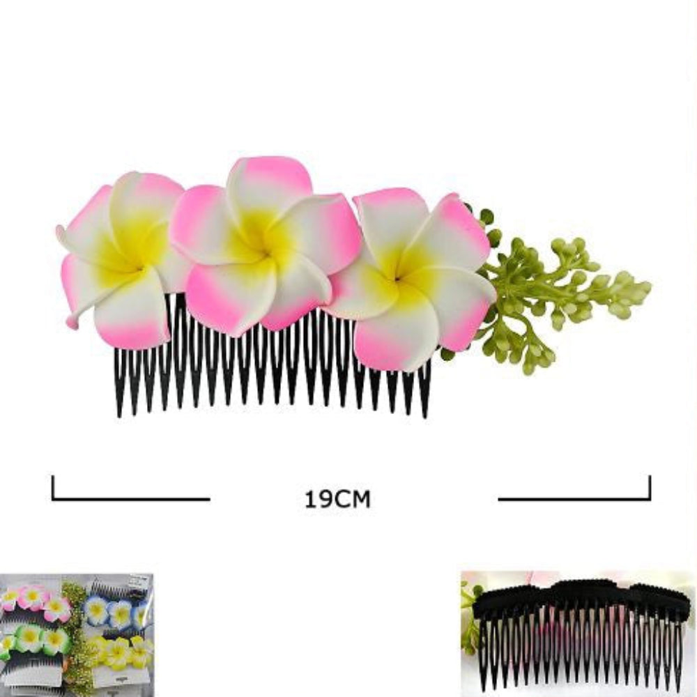 Tropical Plumeria Floral Hair Comb – Hawaiian Style Flower Accessory (HCF-1059M)
