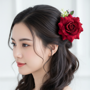 Elegant 10cm Artificial Rose Hair Clip & Tie - Floral Corsage Accessory (HCF-1061M)