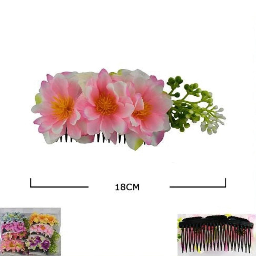 Bohemian Floral Hair Side Comb - 18cm Tropical Flower Hair Clip for Weddings, Festivals & Beach Parties (HCF-1065M)
