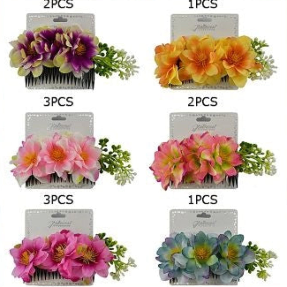 Bohemian Floral Hair Side Comb - 18cm Tropical Flower Hair Clip for Weddings, Festivals & Beach Parties (HCF-1065M)