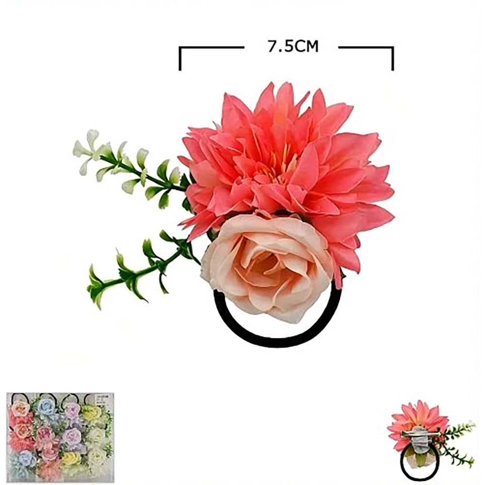 Elegant Floral Hair Elastics with Pin Back – 7.5cm Realistic Fabric Flower Corsage for Women & Girls, Wedding & Festival Hair Accessories (HCF-1068M)